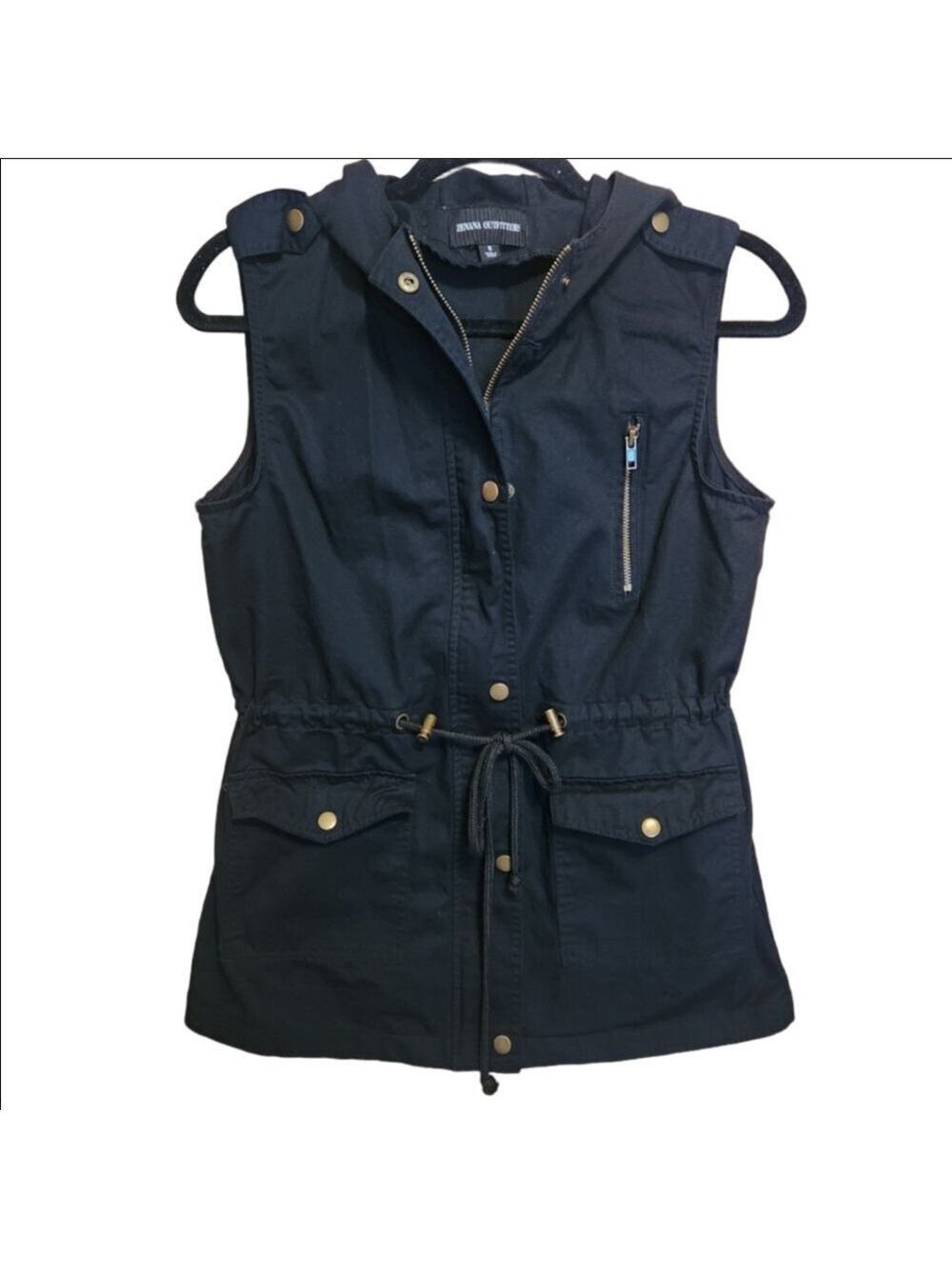 ZENANA OUTFITTERS SLEEVELESS COTTON BLACK UTILITY VEST SIZE SMALL LIKE NEW!